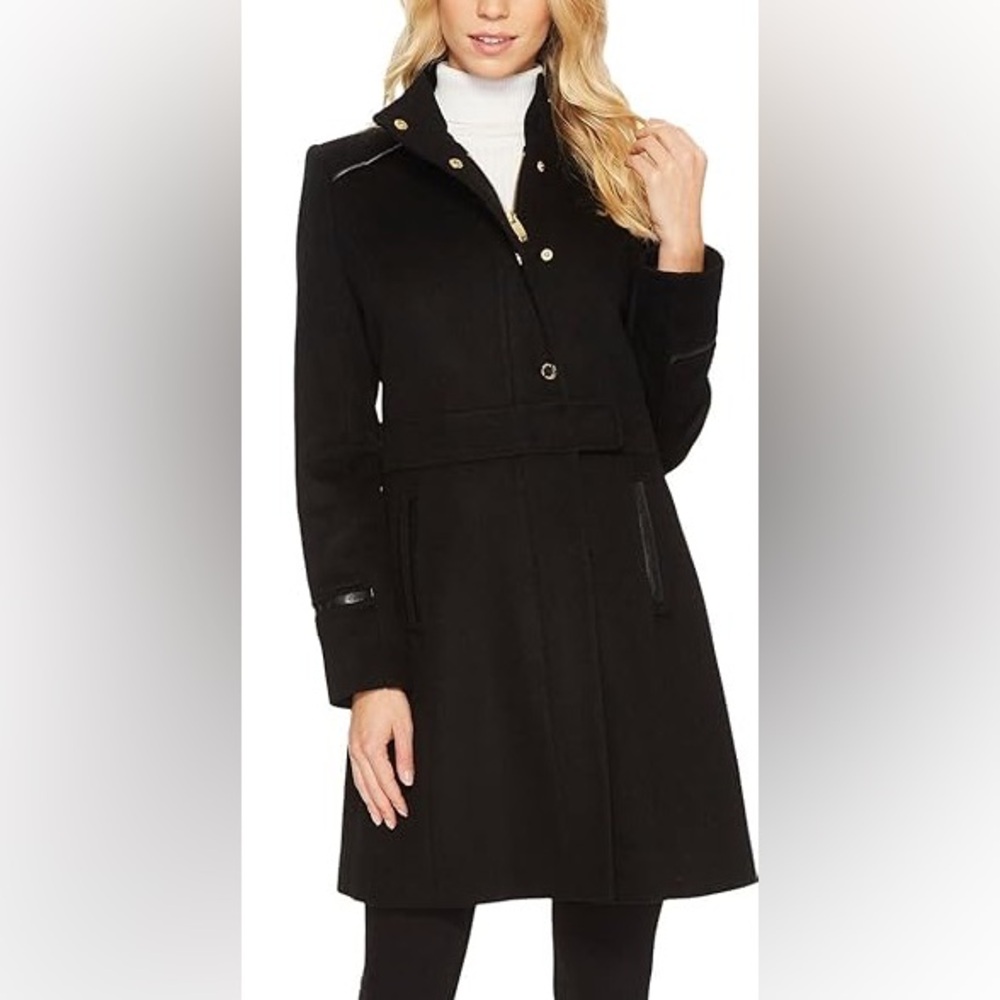 Via Spiga Black and Leopard Print Coat